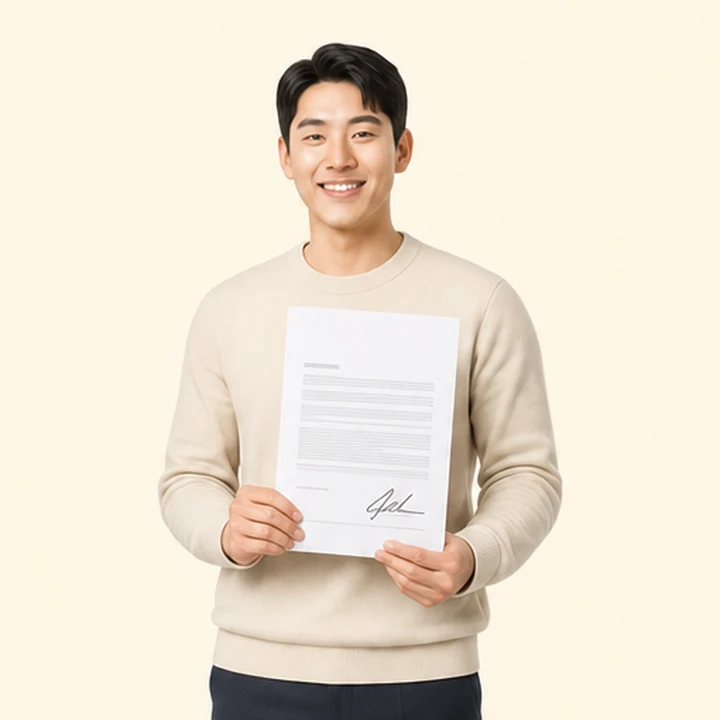 법인 장기렌트 견적 서면 견적서를 들고 있는 고객